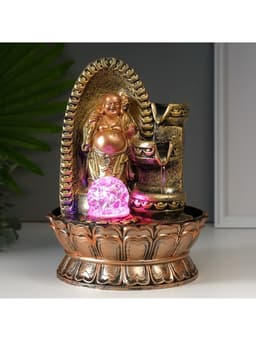 Фонтан настольный с подсветкой «Хотей в арке с водопадом», от сети, 28.5×20×20 см