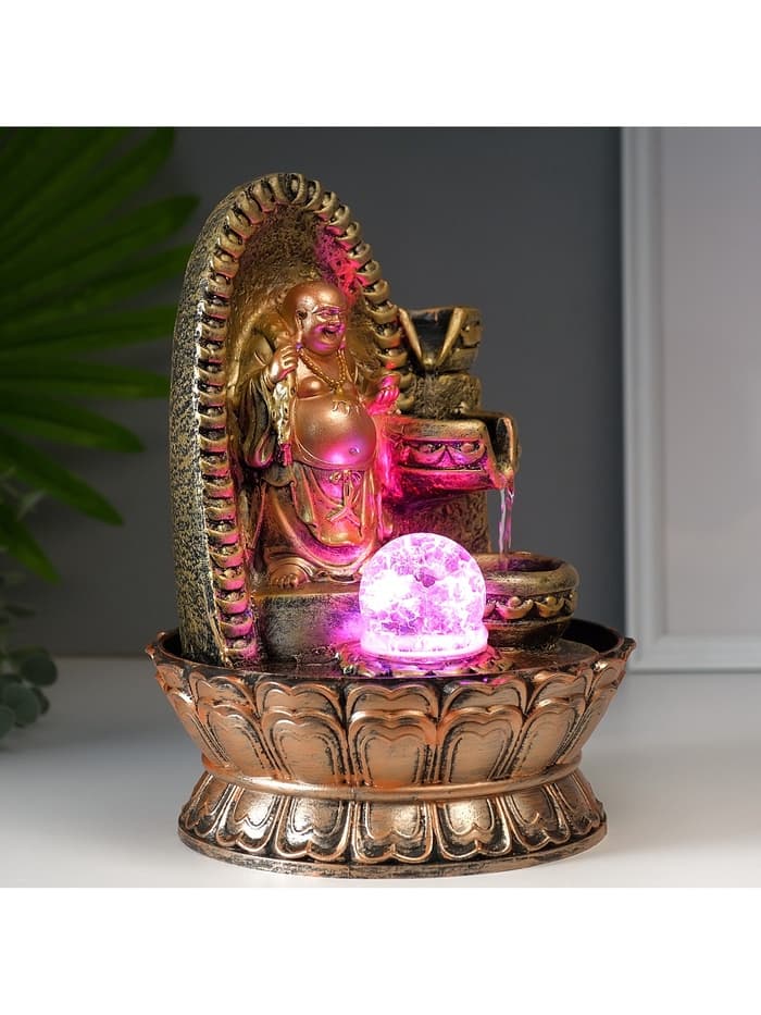 Фонтан настольный с подсветкой «Хотей в арке с водопадом», от сети, 28.5×20×20 см