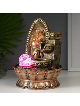 Фонтан настольный с подсветкой «Хотей в арке с водопадом», от сети, 28.5×20×20 см