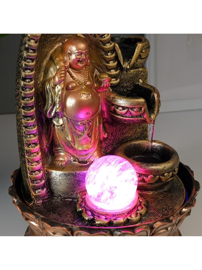 Фонтан настольный с подсветкой «Хотей в арке с водопадом», от сети, 28.5×20×20 см