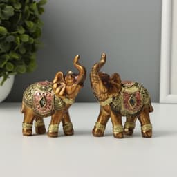 Фигурка полистоун «Африканский слон в золотой, ажурной попоне», 8.5×7×3 см, МИКС