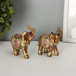 Фигурка полистоун «Африканский слон в золотой, ажурной попоне», 8.5×7×3 см, МИКС