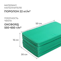 Мат ONLYTOP, 120×50×4 см, 3 сложения, зелёный