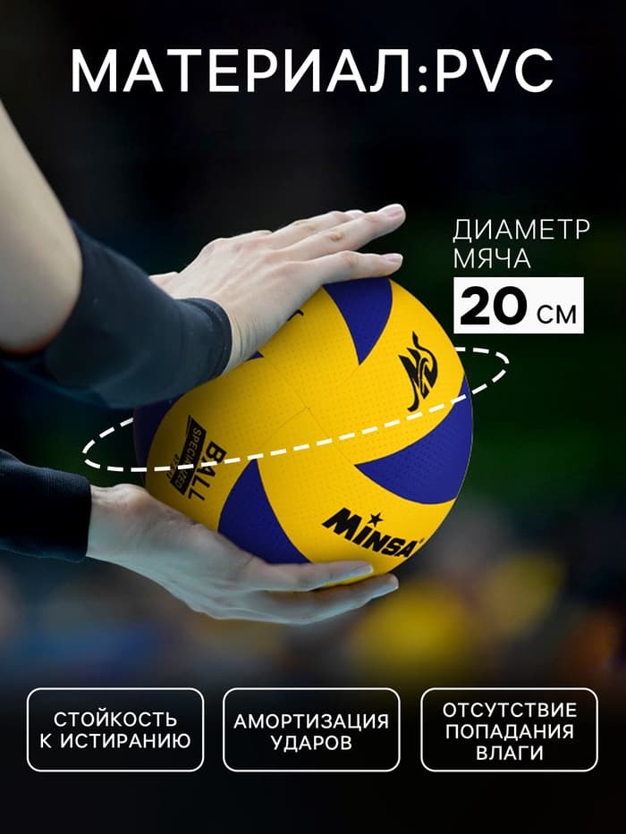 Волейбольный мяч MINSA, клееный, 8 панелей, р. 5, PVC