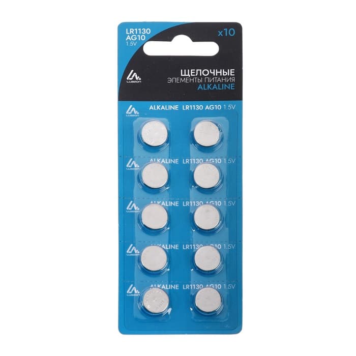 Батарейка алкалиновая (щелочная) Luazon, LR1130, AG10, блистер, 10 штук