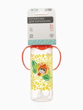 Бутылочка для кормления малыша M&B «Жирафик Лило», классическое горло, с ручками 250 мл., оранжевая