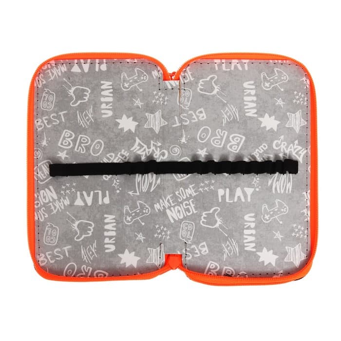 Пенал школьный, 2 секции, 11×19 см «Чёрный-ярко-оранжевый»