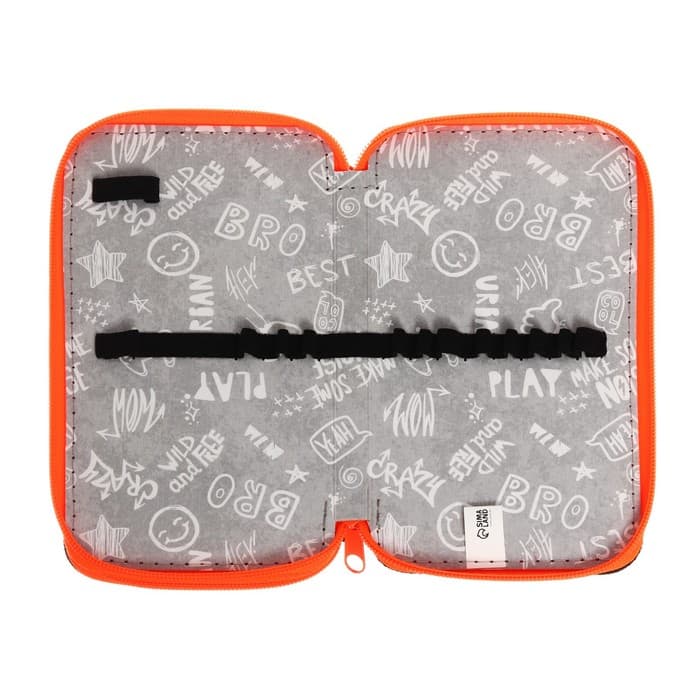 Пенал школьный, 2 секции, 11×19 см «Чёрный-ярко-оранжевый»