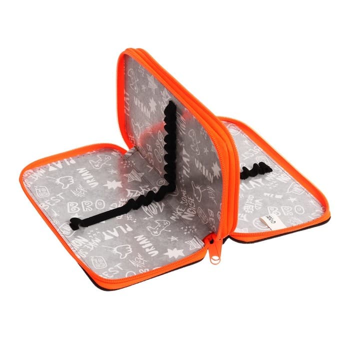 Пенал школьный, 2 секции, 11×19 см «Чёрный-ярко-оранжевый»