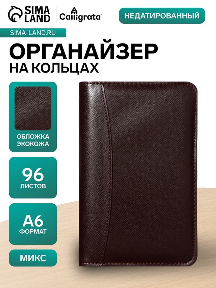 Ежедневник-органайзер Calligrata, А6, 96 листов, на молнии, обложка из искусственной кожи, МИКС