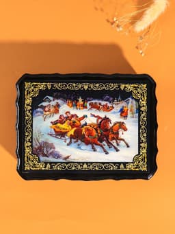 Шкатулка для украшений «Гонки на лошадях», 17×23×6 см, лаковая миниатюра