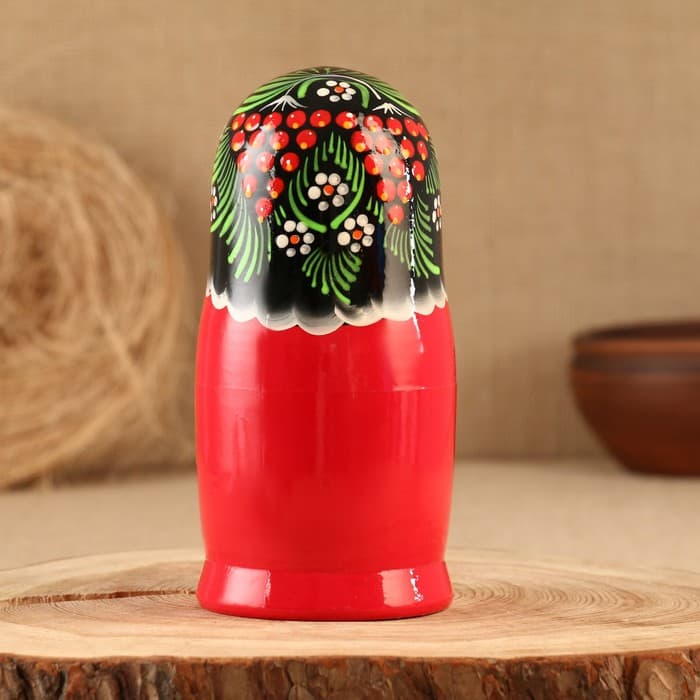 Матрёшка дерево «Снегири в рябине», чёрный платок, 5 кукольная, 15 -18 см