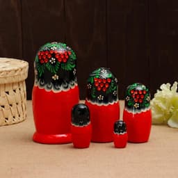 Матрёшка дерево «Снегири в рябине», чёрный платок, 5 кукольная, 15 -18 см