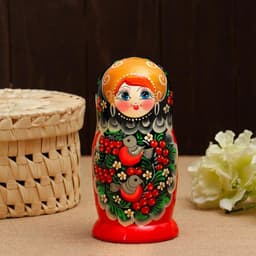 Матрёшка дерево «Снегири в рябине», чёрный платок, 5 кукольная, 15 -18 см