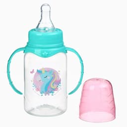 Бутылочка для кормления M&B «Волшебный единорог» от 0 мес., 150 мл, с ручками, цилиндр, бирюзовый