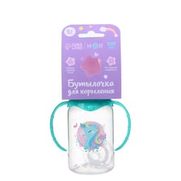 Бутылочка для кормления M&B «Волшебный единорог» от 0 мес., 150 мл, с ручками, цилиндр, бирюзовый