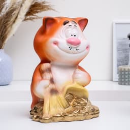 Копилка для денег «Кот с метлой», гипс, рыжий, 22×22×28 см
