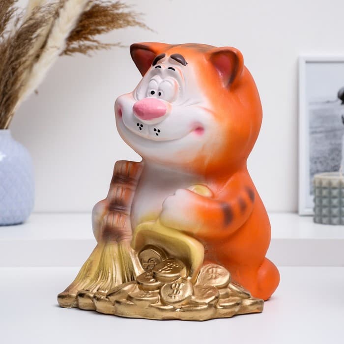 Копилка для денег «Кот с метлой», гипс, рыжий, 22×22×28 см