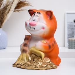 Копилка для денег «Кот с метлой», гипс, рыжий, 22×22×28 см