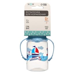 Бутылочка для кормления M&B «Морское приключение», классическое горло, с ручками, от 0 мес., 150 мл., голубой