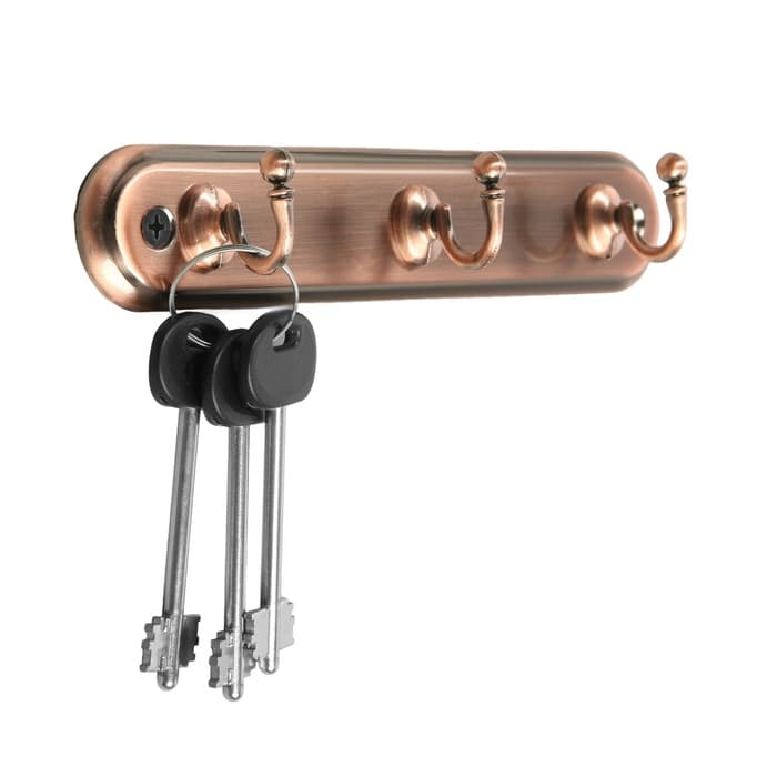 Вешалка ТУНДРА TVT002, металлическая, трёхрожковая, цвет медь