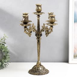 Металлический подсвечник на 5 свечей «Канделябр королевский», чугун, золотая патина 43×29×29 см