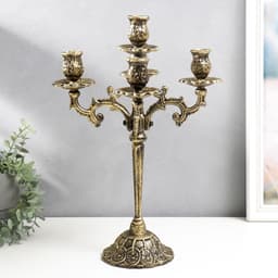 Металлический подсвечник на 5 свечей «Канделябр королевский», чугун, золотая патина 43×29×29 см