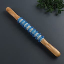 Массажёр «Скалка», универсальный, деревянный, 37.5×4 см, 9 колёс с шипами, МИКС