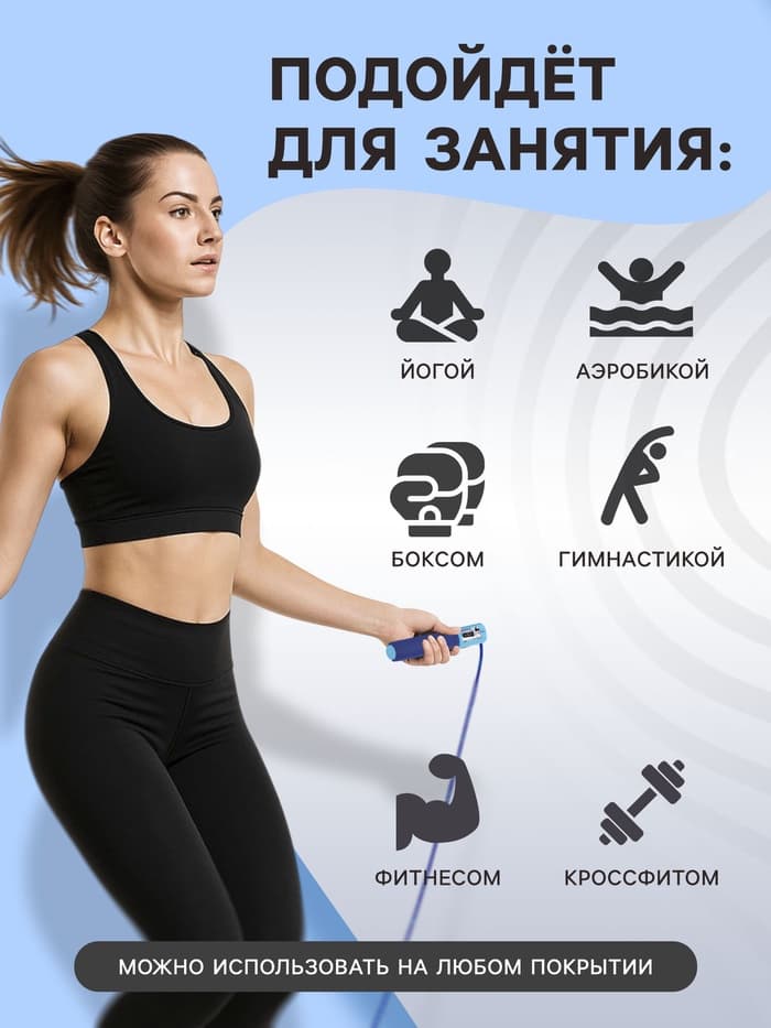 Скакалка спортивная ONLYTOP, 2.55 м, регулируемая, со счётчиком, цвет МИКС