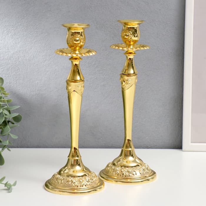 Металлический подсвечник на 1 свечу «Касиопея», набор 2 шт., золото, 26×9.5×9.5 см
