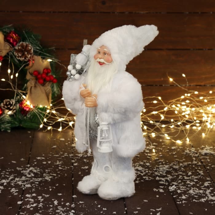 Дед Мороз под ёлку «Зимнее волшебство. Новогодняя игрушка в белой шубке», 30 см, МИКС