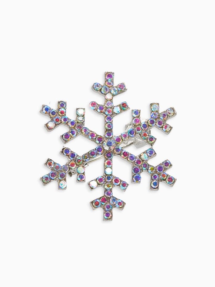 Брошь новогодняя «Снежинка», маленькая, радужная в серебре
