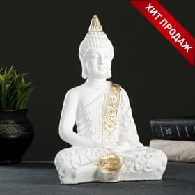 Фигурка гипс «Будда малый», 16×9×23 см, бело-золотая
