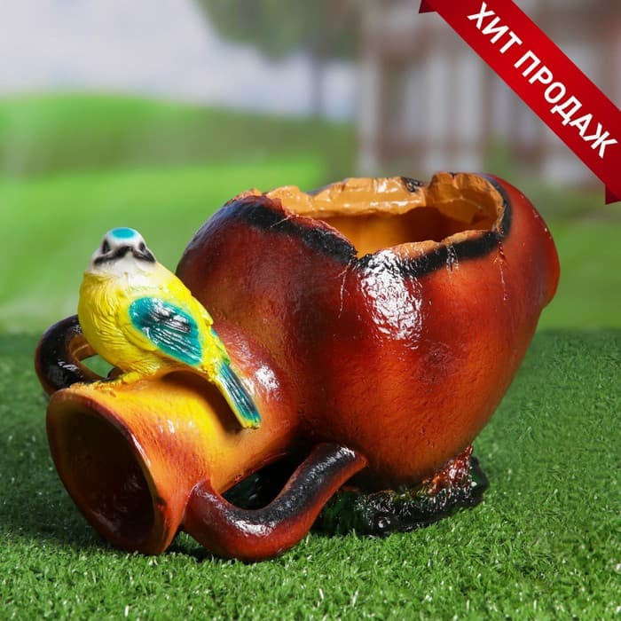 Фигурное кашпо для цветов «Синичка на кувшине», 1.6 л, 25×16×15 см, гипс