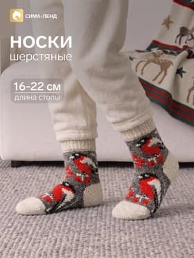 Носки детские шерстяные «Снегирь в снегу», серые, размер 18