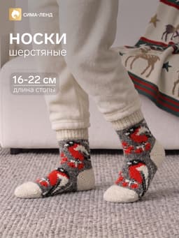 Носки детские шерстяные «Снегирь в снегу», серые, размер 18