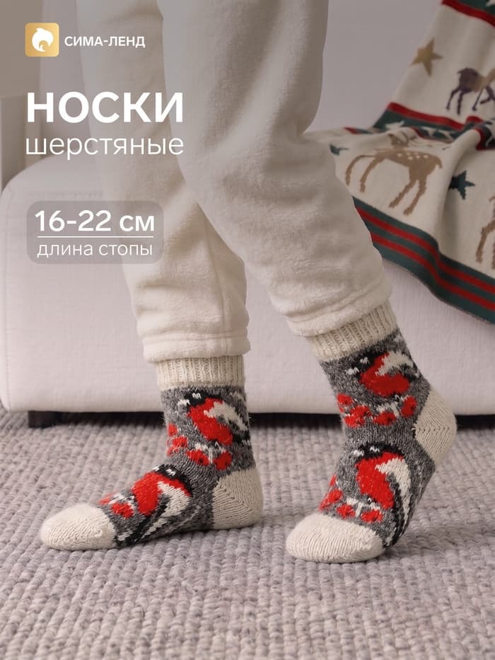 Носки детские шерстяные «Снегирь в снегу», серые, размер 20