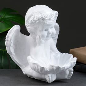 Фигурка - подсвечник на 1 свечу «Ангел с кувшинкой», 23×22.5×25.5 см, белый