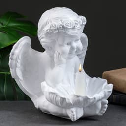 Фигурка - подсвечник на 1 свечу «Ангел с кувшинкой», 23×22.5×25.5 см, белый