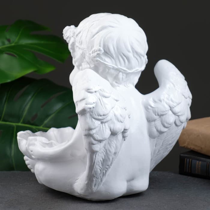 Фигурка - подсвечник на 1 свечу «Ангел с кувшинкой», 23×22.5×25.5 см, белый