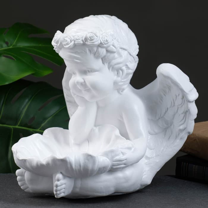 Фигурка - подсвечник на 1 свечу «Ангел с кувшинкой», 23×22.5×25.5 см, белый