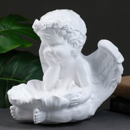 Фигурка - подсвечник на 1 свечу «Ангел с кувшинкой», 23×22.5×25.5 см, белый