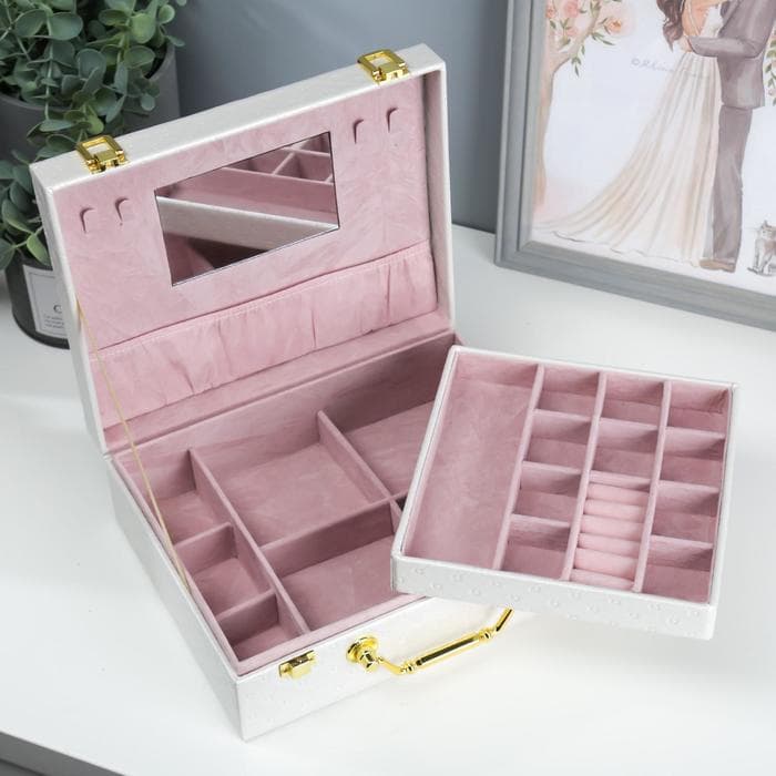 Шкатулка для украшений «Стёганная», кожзам, белоснежная 8.5×23.5×19 см