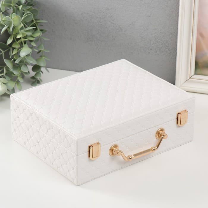 Шкатулка для украшений «Стёганная», кожзам, белоснежная 8.5×23.5×19 см