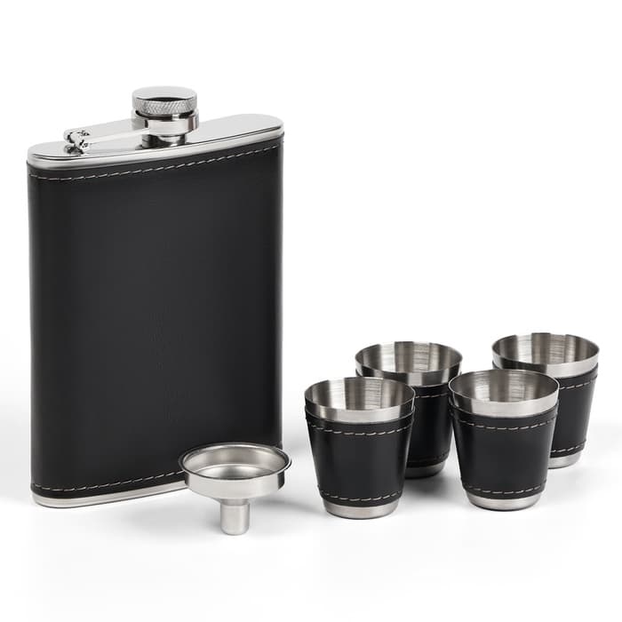 Набор подарочный «Шахматы и фляжка» 7 в 1, металл и искусственная кожа
