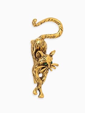 Брошь «Кошка грациозная», зелёная в чернёном золоте