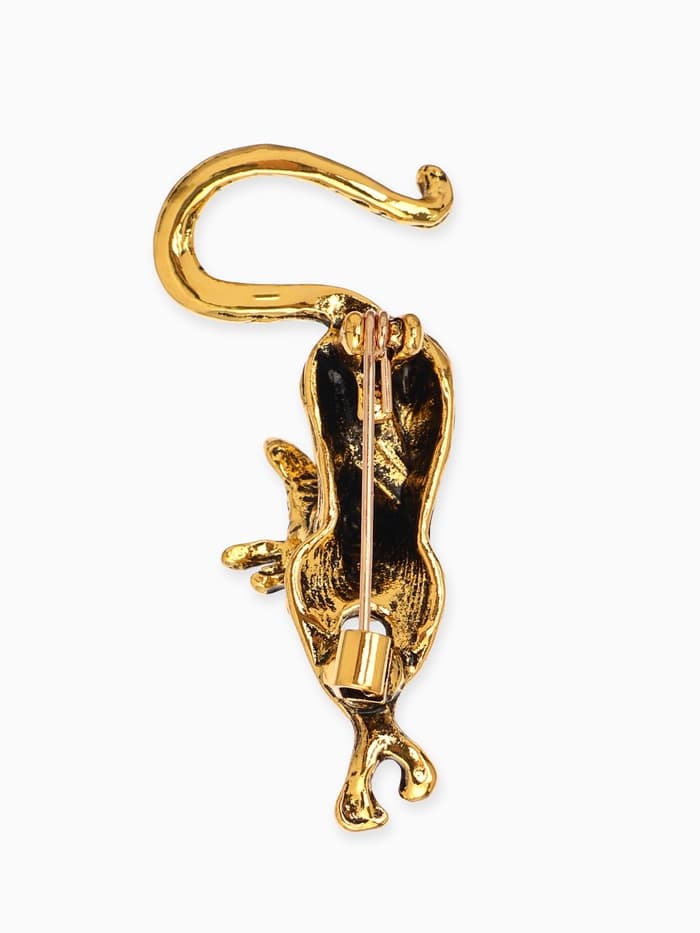 Брошь «Кошка грациозная», зелёная в чернёном золоте