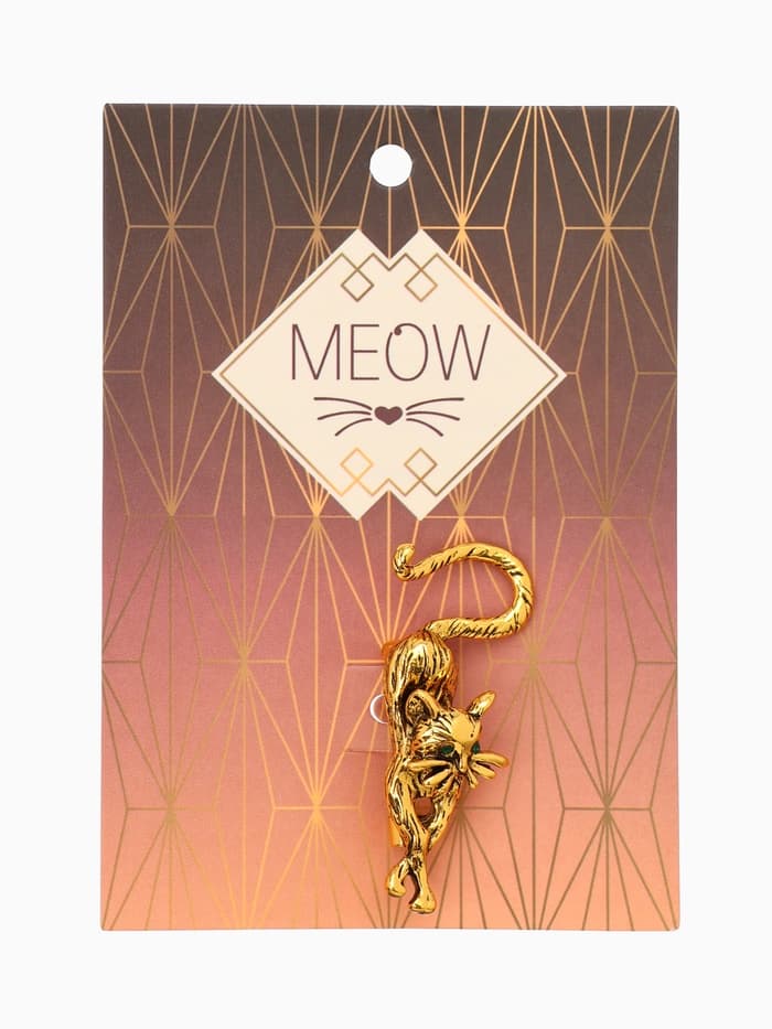 Брошь «Кошка грациозная», зелёная в чернёном золоте