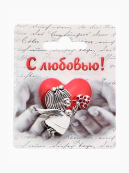 Брошь «Купидон», девочка, красно-белая в чернёном серебре