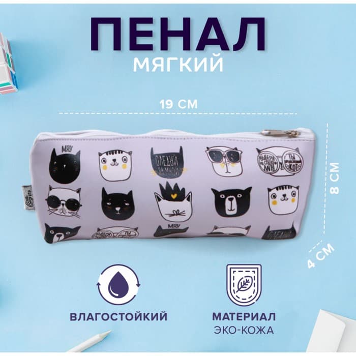Пенал школьный, искусственная кожа «Следуй за мной» 8×19×4 см